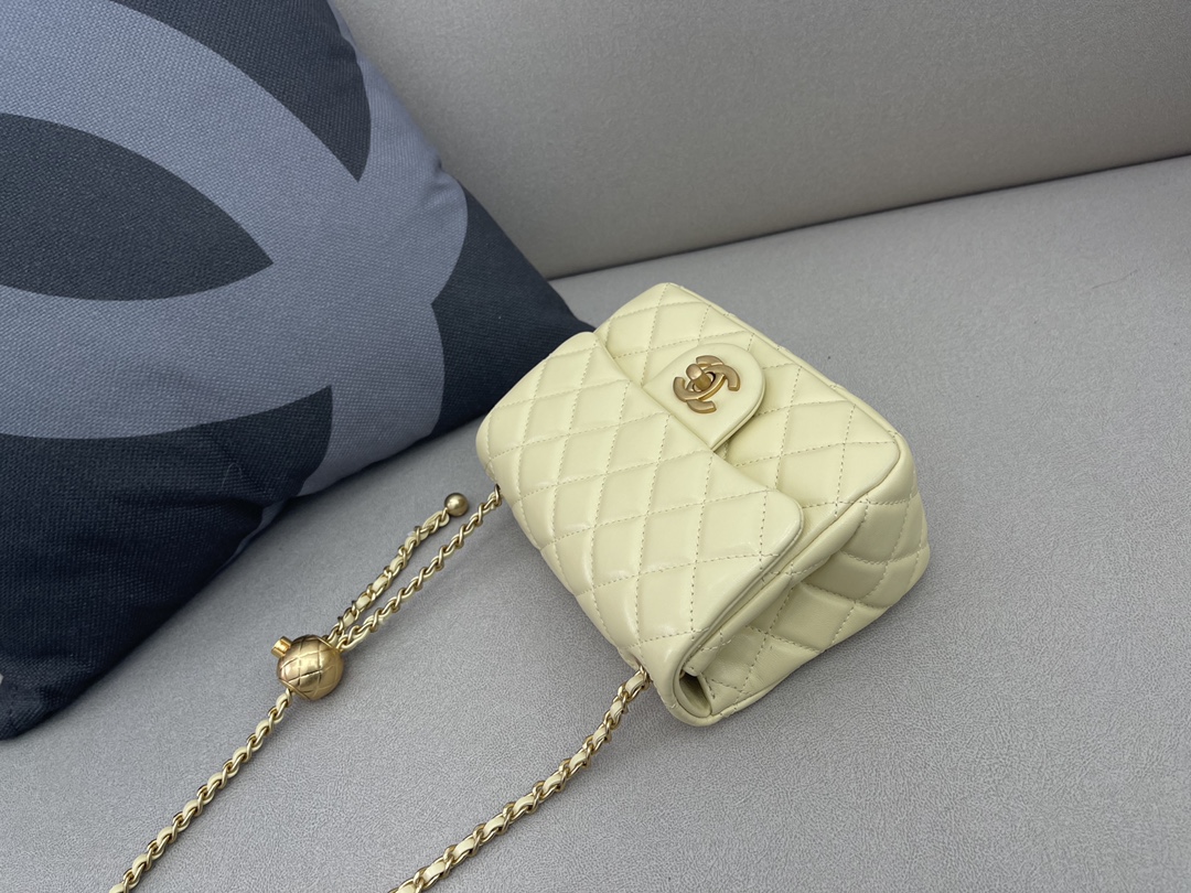 Mini Classic Flap Lambskin Bag AS1786 Light Yellow/Gold